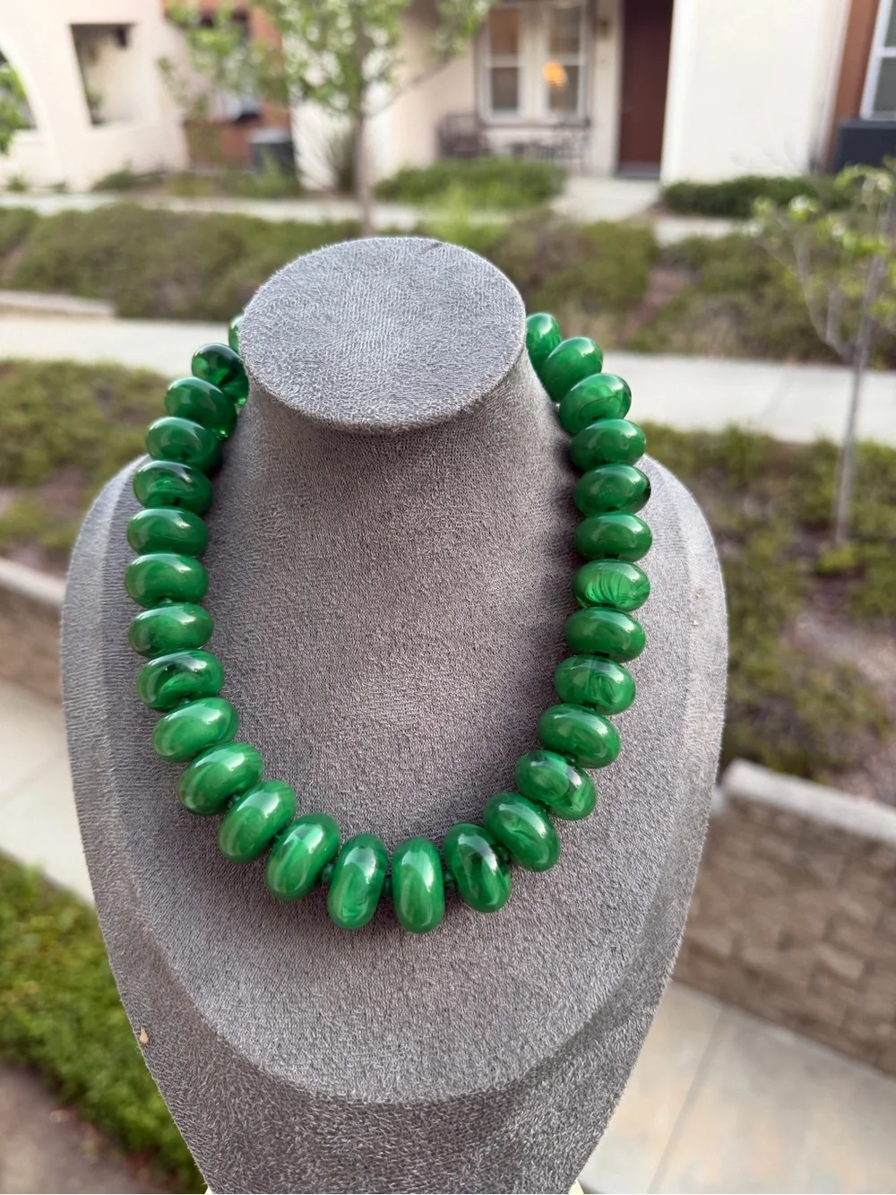 Chunky Green Beaded Statement Necklace - Women Jewelry